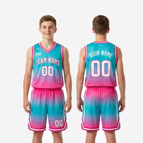 Custom Pink Youth Basketball Uniforms - Teal Sets for Whole Teams