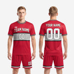 Custom plain soccer uniforms Crimson Red full kit back view showing back number and player name print zones
