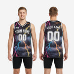 Size and specification chart for custom printed basketball jerseys showing youth and adult sizing available for full roster team orders