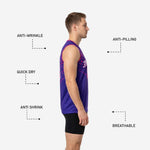 Custom purple basketball jerseys back view showing back number and player name placement in pink and white
