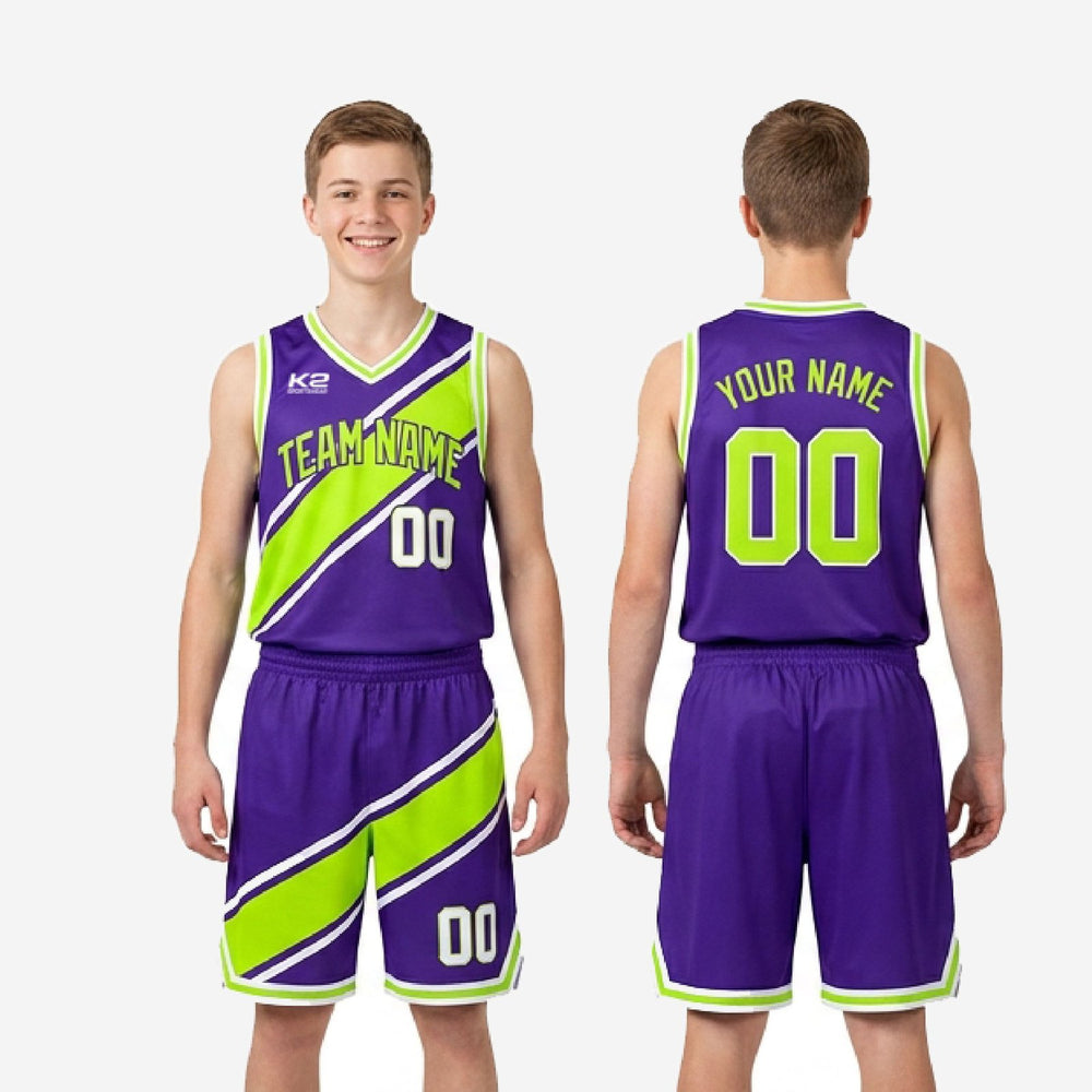 Custom Purple Youth Basketball Uniforms - Lime, Full Sublimation