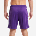 Custom purple soccer shorts elastic waistband detail with ribbed wide-band construction in Royal Purple and white