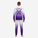 Close-up of custom purple soccer tracksuit jacket chest print zone with team logo placement and player number in Royal Purple