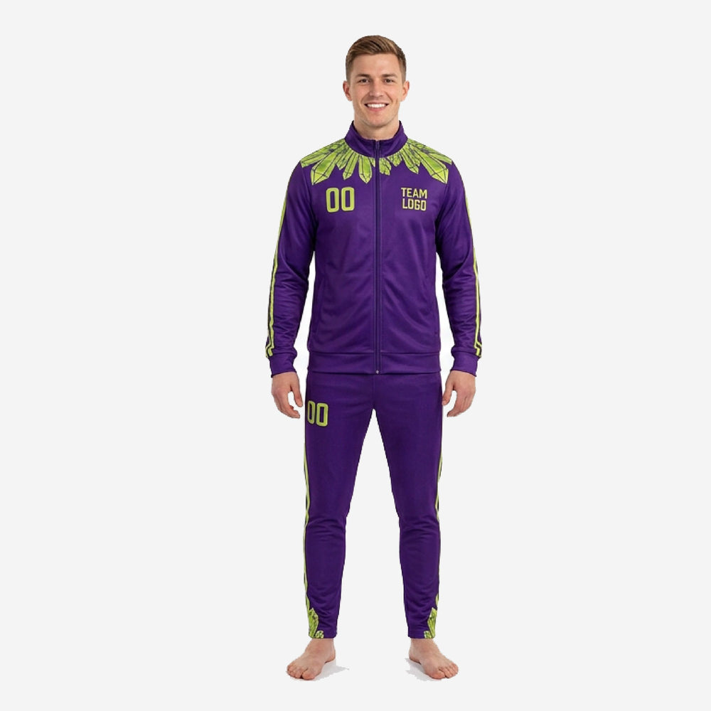 Sublimated Purple Soccer Tracksuit - Custom Lime Geometric