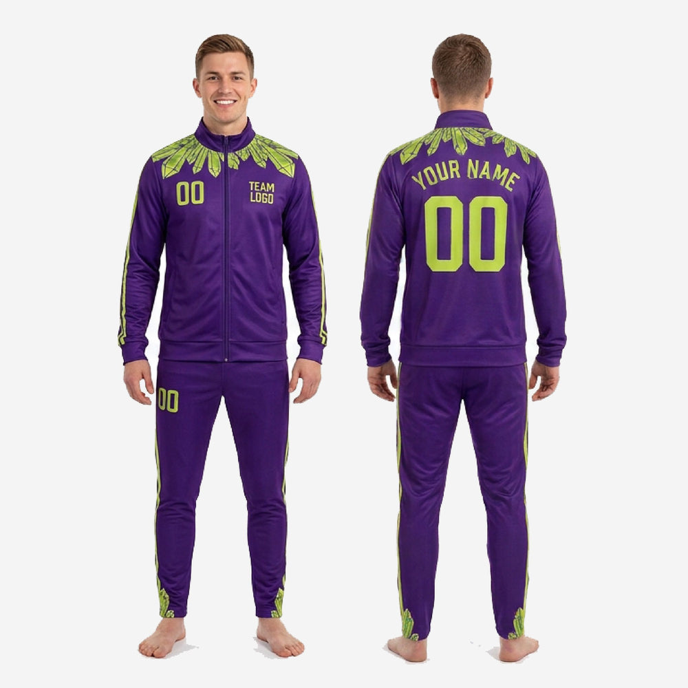 Sublimated Purple Soccer Tracksuit - Custom Lime Geometric