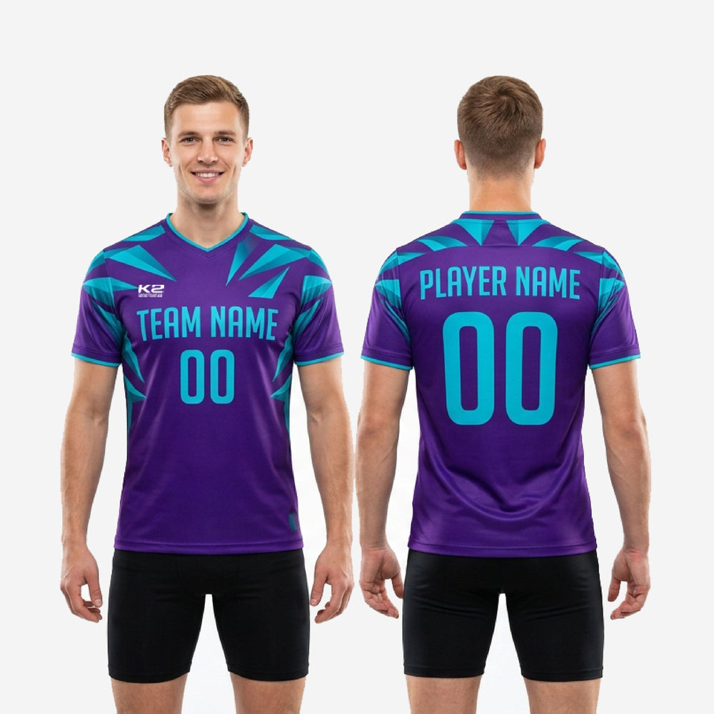 Custom Purple Soccer Training Jersey - Geometric Teal Print