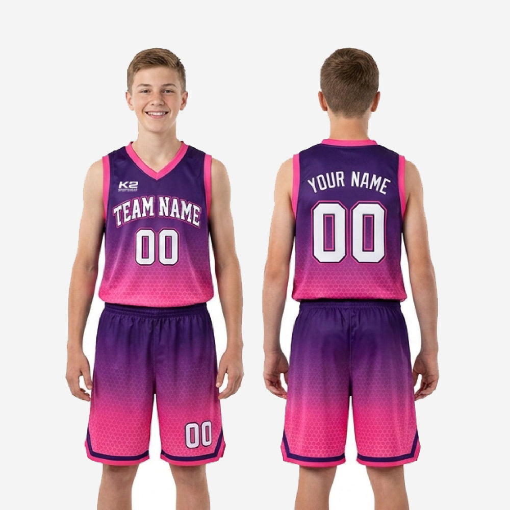 Custom Purple Youth Basketball Uniforms - Pink, Breathable Mesh