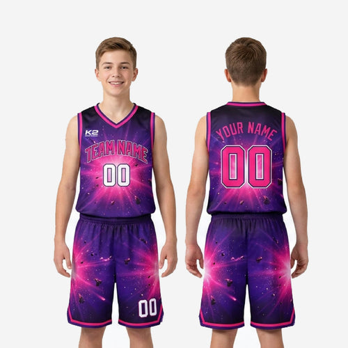 Custom Purple Youth Basketball Uniforms for Clubs - Galaxy Set