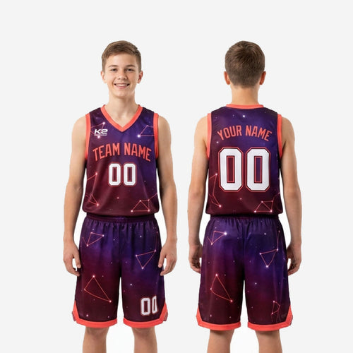 Custom Purple Youth Basketball Uniforms - Galaxy, Front and Back Numbers