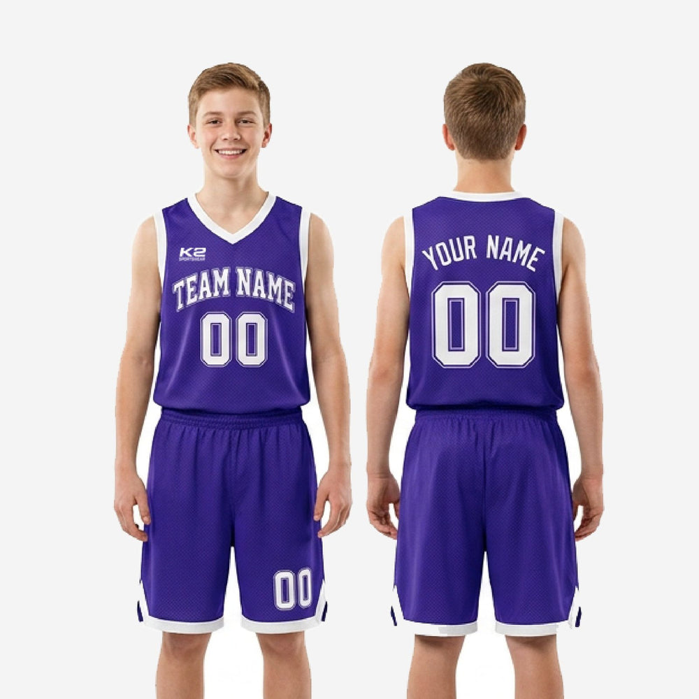 Custom Purple Youth Basketball Uniforms for Clubs - White Trim Set