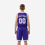 Size and specification sheet for custom purple youth basketball uniforms showing available youth sizes across the full roster