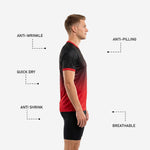 Custom red and black practice jersey back view showing player number and name print zones