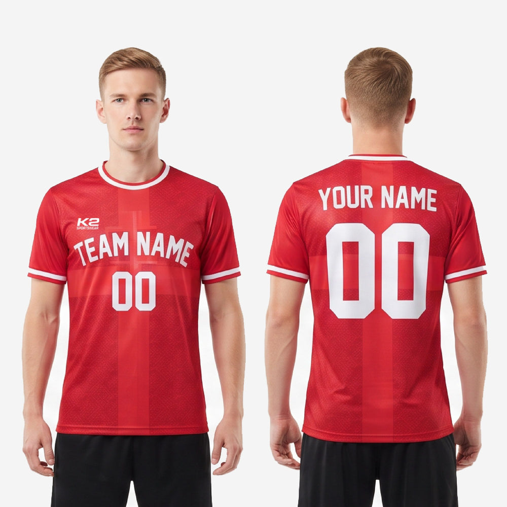 White Trim Red and White Soccer Jersey Custom Printed