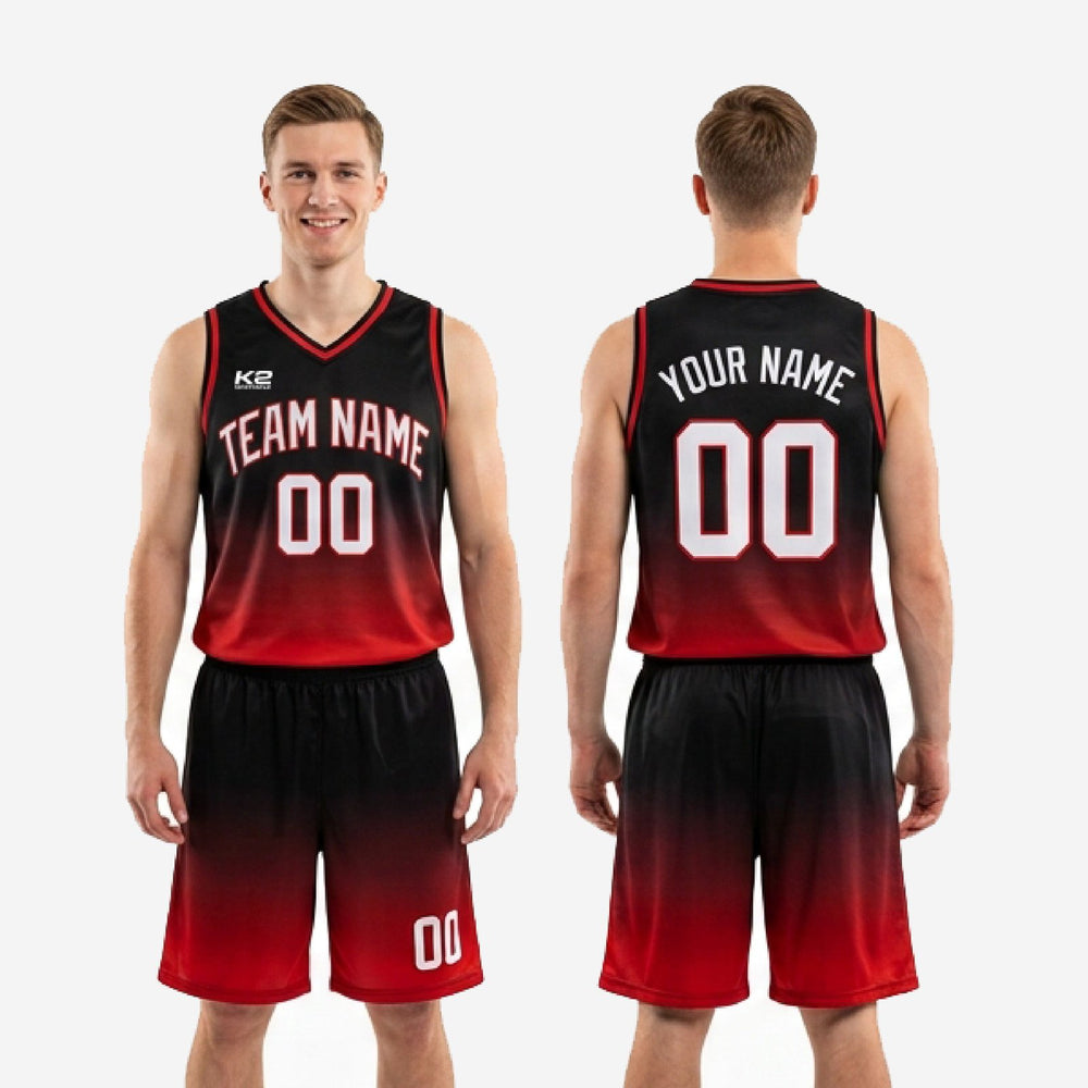 Custom Red and Black Basketball Uniforms - Front and Back Numbers