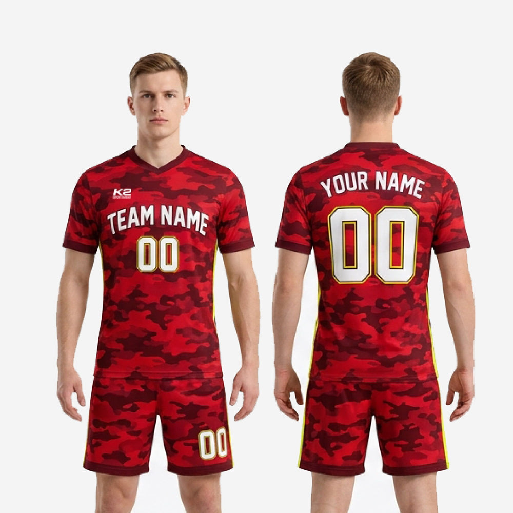 Custom Red and Black Soccer Uniforms - Crimson Matchday Kit