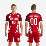 Custom red and dark red full mens soccer kit set jersey and shorts made to order full-dye sublimation