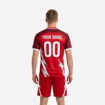 Custom red and dark red mens soccer jersey back view with player name and number sublimation print