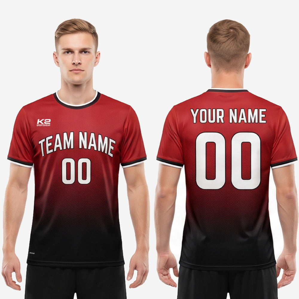 Custom Red Soccer Shirts - Dark Red and Black, Youth and Adult Sizes