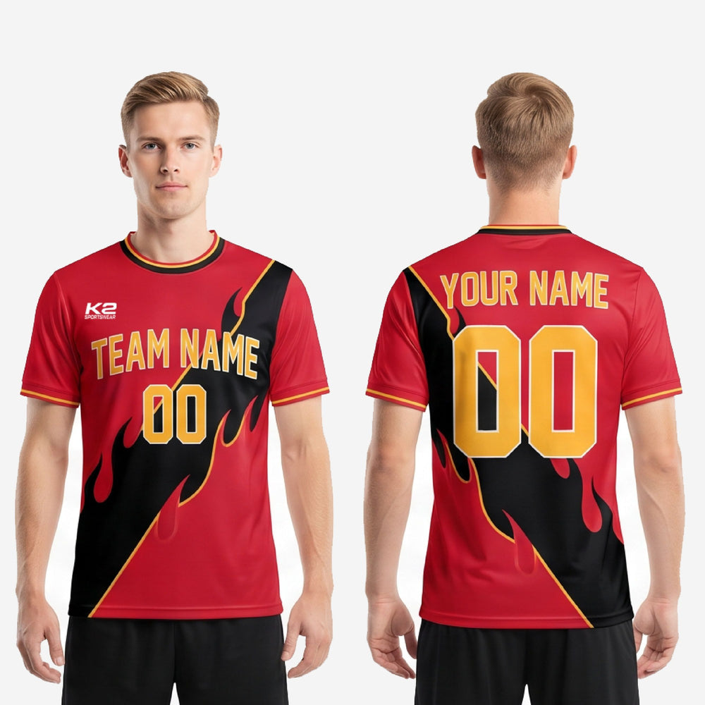Crew Neck Custom Red Soccer Shirts - Fire Red Black