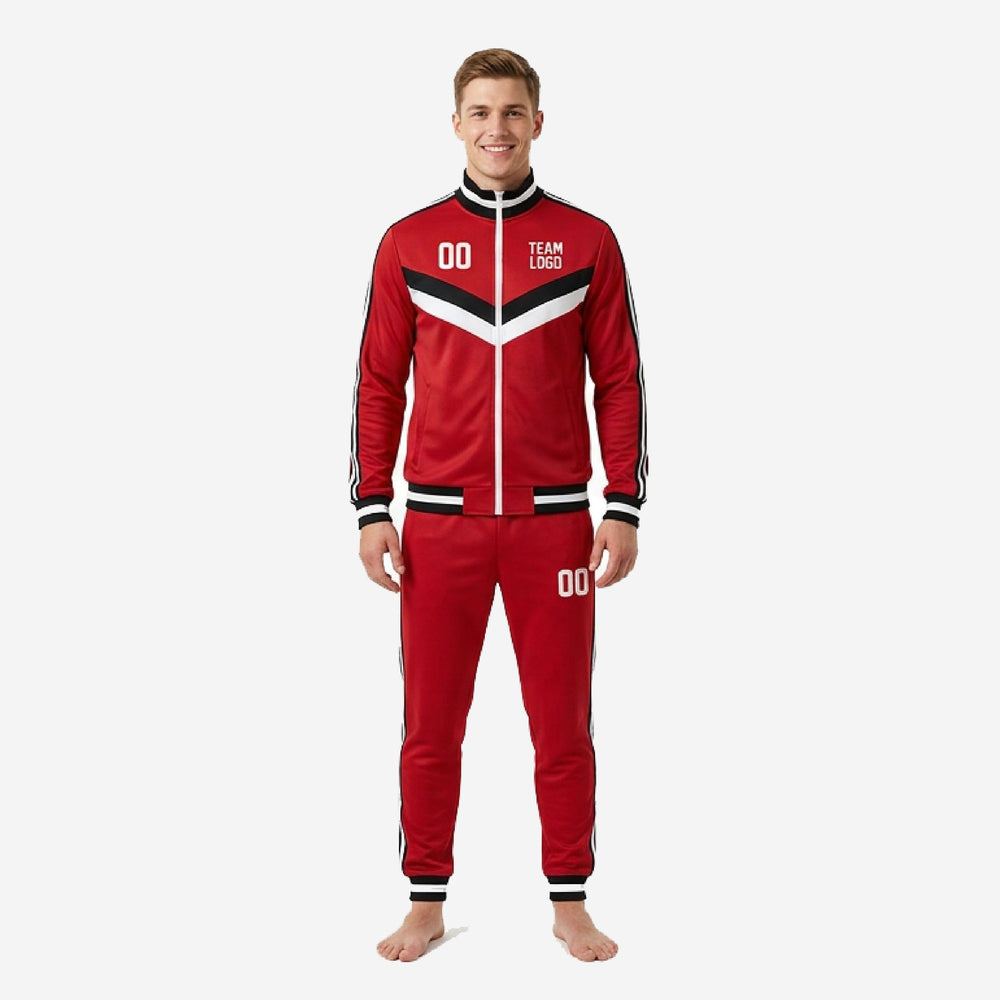 Red Soccer Tracksuit - Custom Red Stripe Warm Up Set