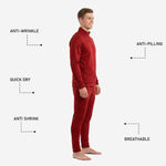 Custom red soccer tracksuit tapered pants detail showing crimson fabric and sublimated player number on left thigh