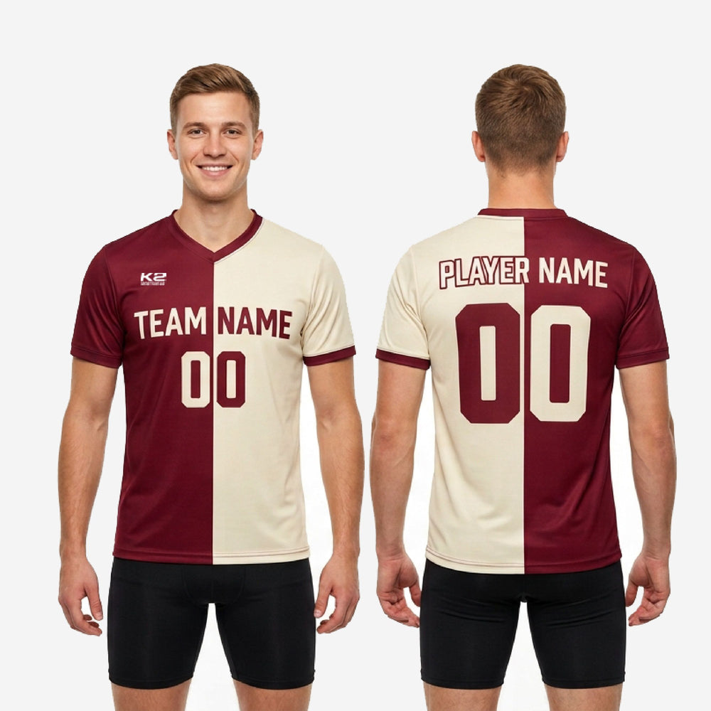 V-Neck Custom Red Soccer Training Jersey - Maroon Cream
