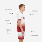 Custom red soccer uniform back number print detail on full sublimation polyester jersey