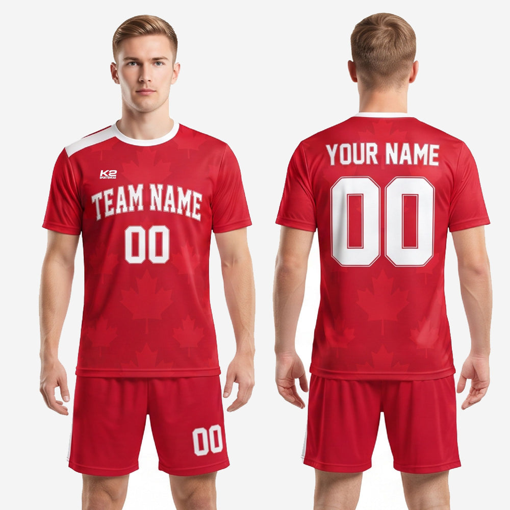 Red Soccer Uniform - Custom Red Geometric Men's Kit