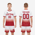Custom red and white gradient soccer kit complete 2-piece set for club and team matchday use