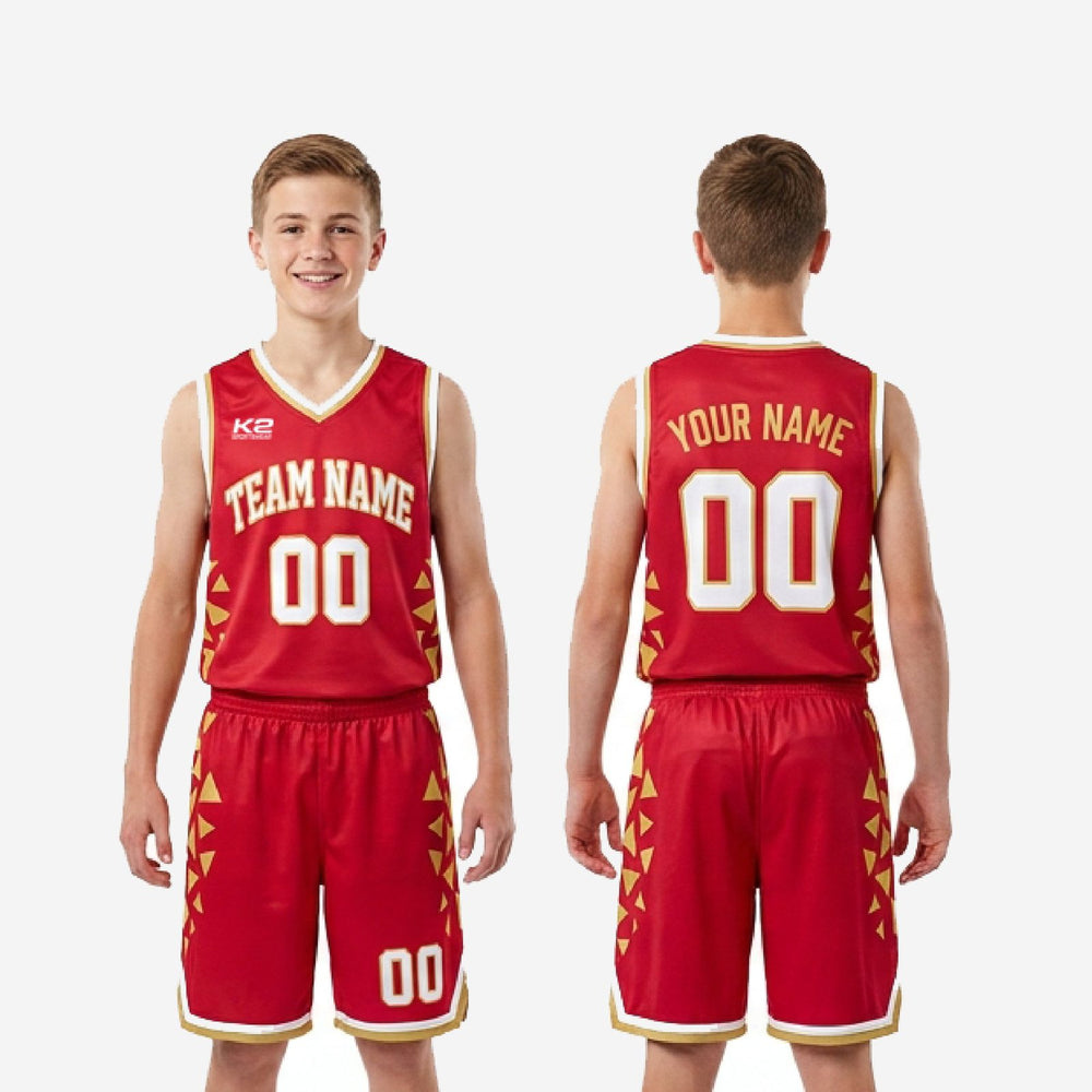 Custom Red Youth Basketball Uniforms - Red and Gold Team Order Set