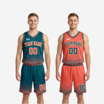 Size and specification sheet for custom reversible team basketball uniforms covering youth and adult sizing options
