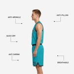 Back view of the charcoal reversible basketball jersey showing back number and player name placement in teal block lettering