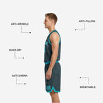 Opposite side view of the charcoal reversible basketball uniform displaying topographic contour pattern across full jersey body