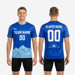 Back view of custom royal blue practice jersey showing player surname and number print zones in white