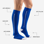 Ribbed elastic cuff of custom Royal Blue soccer socks shown from above
