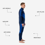 Custom royal blue soccer track pants detail showing tapered leg, royal blue side panel, and player number on thigh