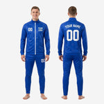 Royal blue soccer tracksuit right chest area with team logo print zone in white, full sublimation print method