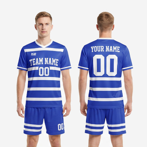 Blue Soccer Uniform - Custom Royal Blue Stripe Kit