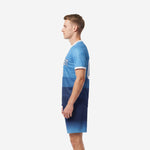 Custom Navy Blue to Sky Blue gradient blue soccer uniform right side profile view showing shorts gradient detail