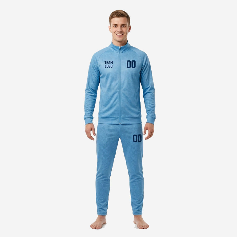 Navy Trim Custom Sky Blue Soccer Tracksuit - 2-Piece Set