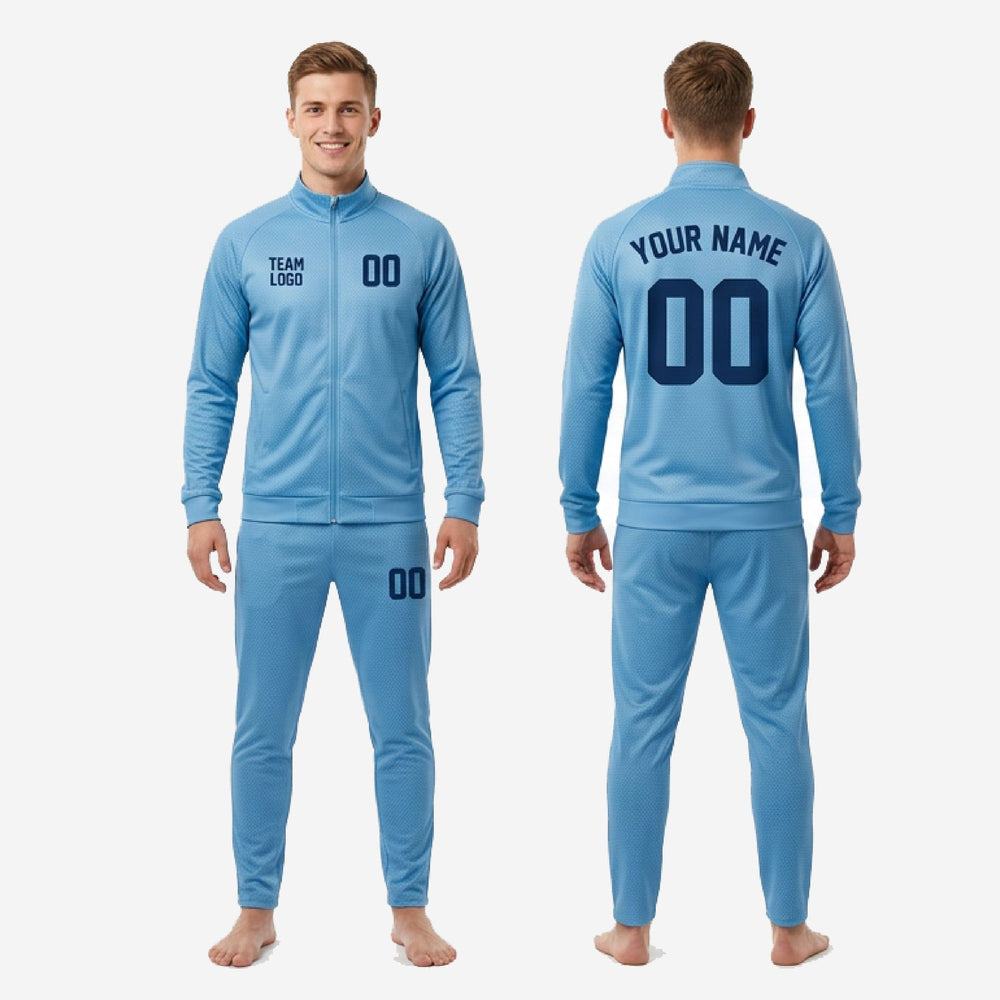 Navy Trim Custom Sky Blue Soccer Tracksuit - 2-Piece Set