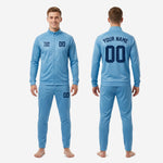 Custom sky blue soccer tracksuit 2-piece set with navy sublimated print for club and school teams
