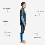 Custom sky blue soccer tracksuit tapered pants detail showing Steel Blue body, Sky Blue outer leg panel, and player number print zones on both thighs