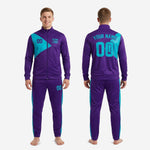 Custom soccer club tracksuit Royal Purple and Teal complete 2-piece set with sublimated team name and player number print