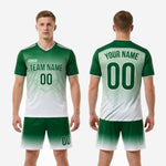 Custom soccer outfits for men Kelly Green White gradient full kit back view with back name and number print