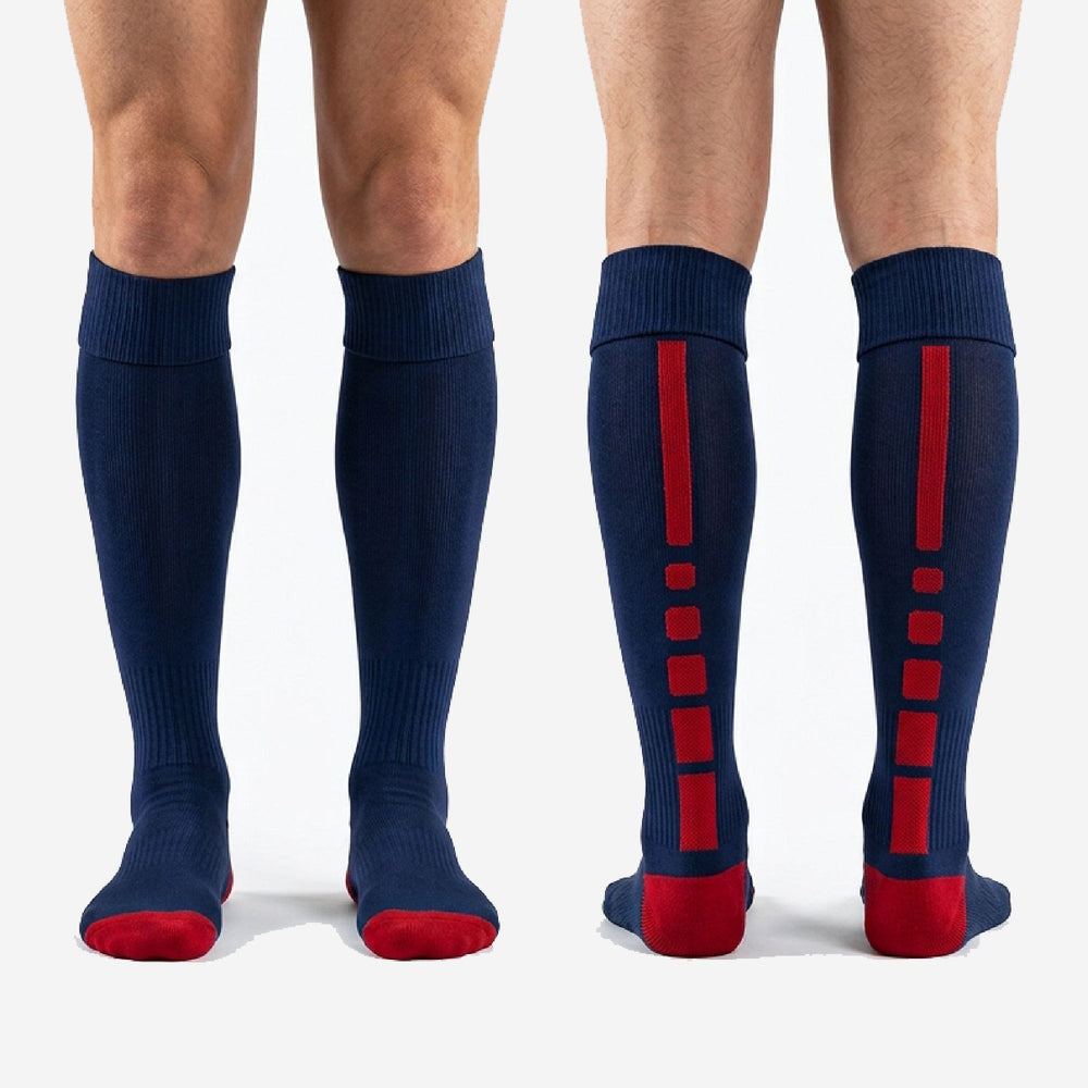Custom Soccer Socks Navy Blue for Club Squads - Red Kit