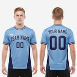 Custom soccer team shirts full body powder blue and navy blue men's soccer jersey with breathable mesh panels