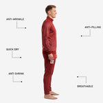 Custom maroon soccer tracksuit tapered pants detail showing white player number print on thigh and dot-burst sublimation