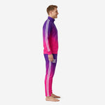 Custom soccer tracksuit Royal Purple and Hot Pink gradient with white sleeve stripes and tapered pants - left side view