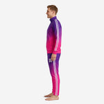 Full-dye sublimated custom soccer tracksuit in Royal Purple to Hot Pink ombre with white stripe trim - right side view